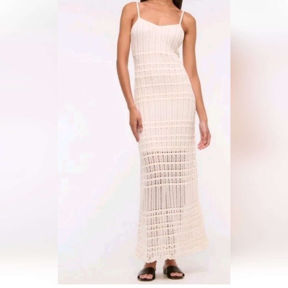 NWT ABERCROMBIE & FITCH CROCHET MAXI DRESS, CREAM, LARGE TALL